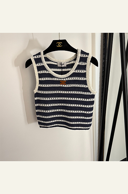 Celine “Riviera” Striped Crochet Knit Tank