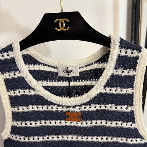 Celine “Riviera” Striped Crochet Knit Tank
