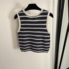 Celine “Riviera” Striped Crochet Knit Tank