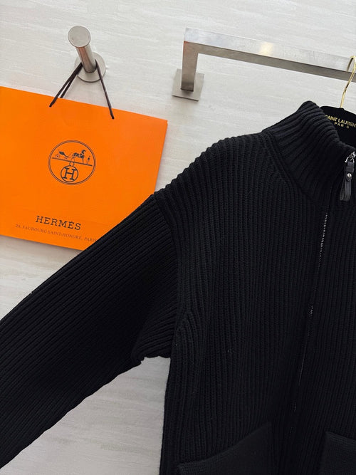Hermès “Signature H” Ribbed Zip Knit Jacket