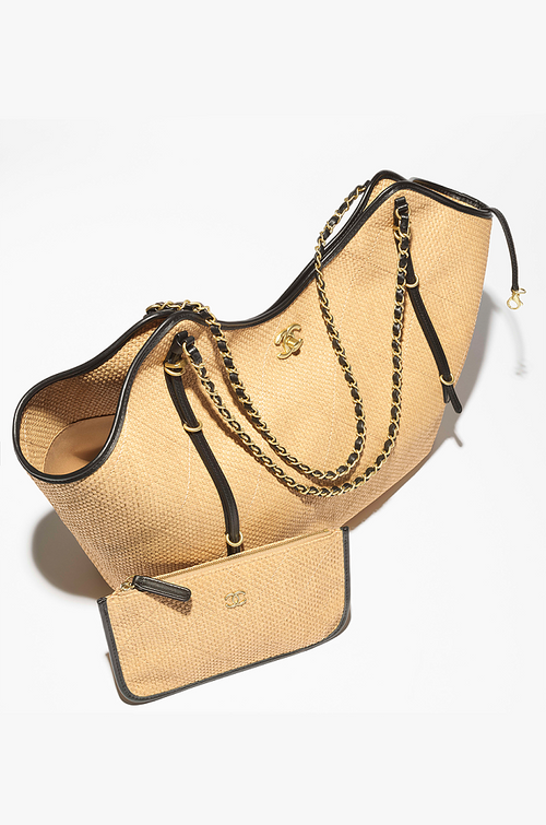 Chanel Sable Noir Woven Tote with Black Trim & Gold Chain – Limited Resort Edition