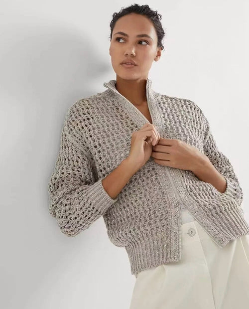 Élise Éther Knit Zip Cardigan – Haute Mesh Weave