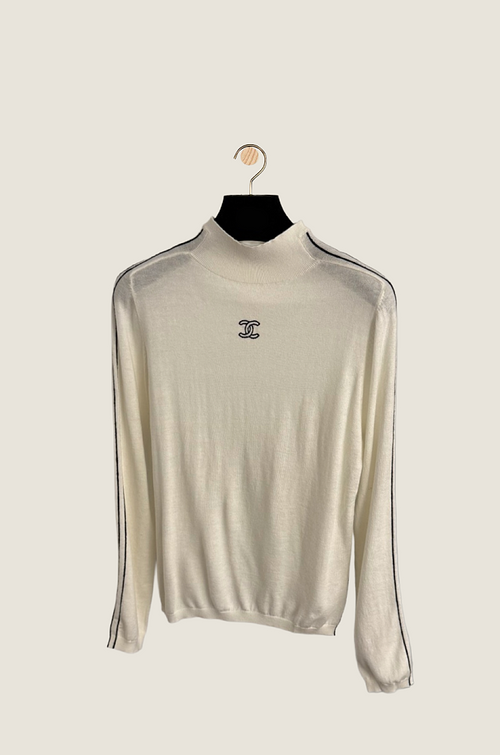 Chanel “Ligne Parisienne” Slim Knit Mock-Neck Top