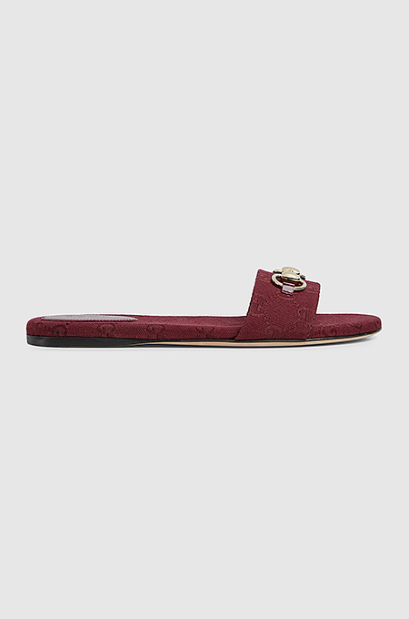 Gucci Horsebit Canvas Slides in Burgundy