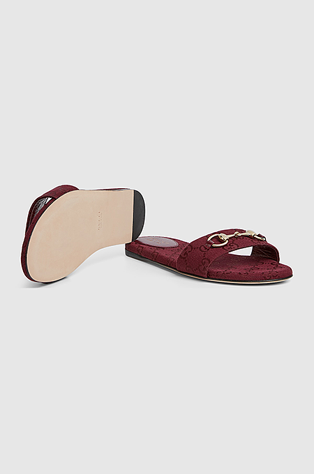 Gucci Horsebit Canvas Slides in Burgundy