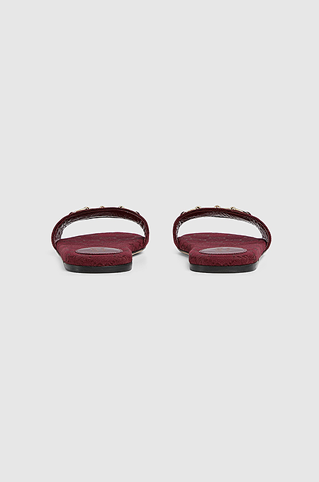 Gucci Horsebit Canvas Slides in Burgundy