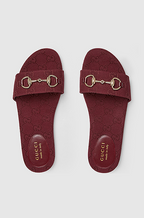 Gucci Horsebit Canvas Slides in Burgundy