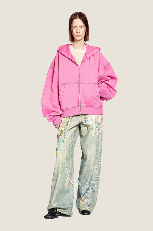 Acne Studios “Rose Oversize” Signature Logo Zip Hoodie