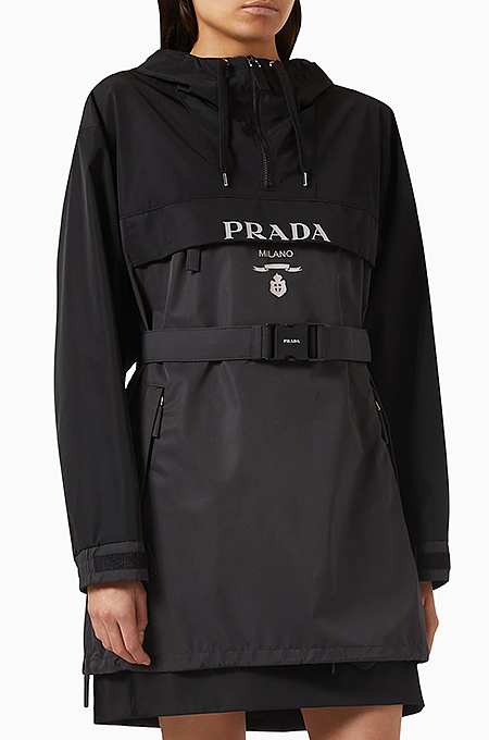 prada nylon mini dress Prada Milano Belted Nylon Hooded Mini Dress – LUXE LIVING FASHIONS