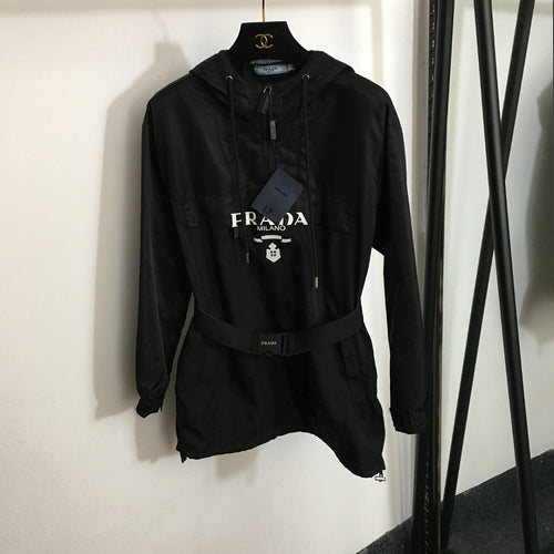 Prada Milano Belted Nylon Hooded Mini Dress