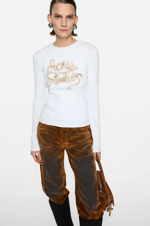 Acne Studios “Gilded Script” Long-Sleeve Ribbed Logo Top