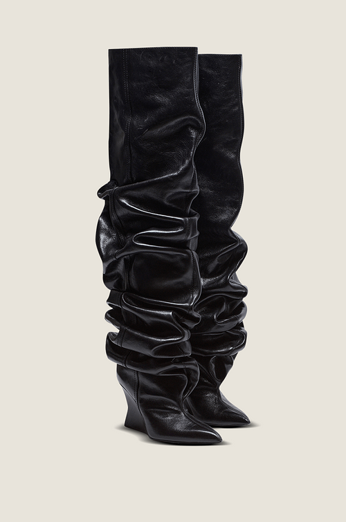 Balmain Paris “Royale Ruche” Sculpted Wedge Thigh-High Boots