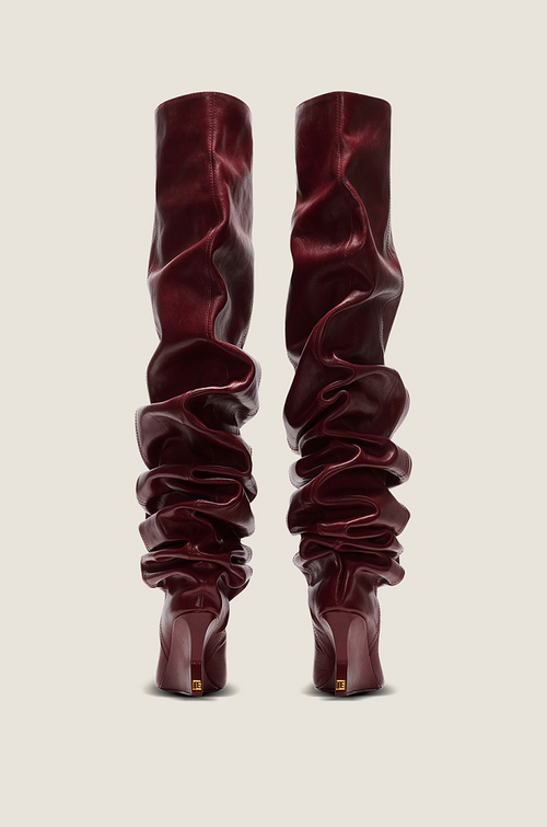 Balmain Paris “Royale Ruche” Sculpted Wedge Thigh-High Boots