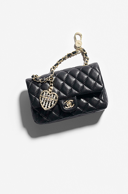 Chanel Pearl Heart Charm Mini Flap Bag in Quilted Lambskin with Gold-Tone Hardware