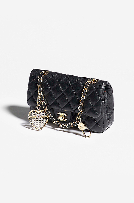 Chanel Pearl Heart Charm Mini Flap Bag in Quilted Lambskin with Gold-Tone Hardware