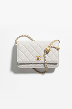 Chanel Pearl Heart Charm Mini Flap Bag in White Quilted Lambskin with Gold-Tone Hardware