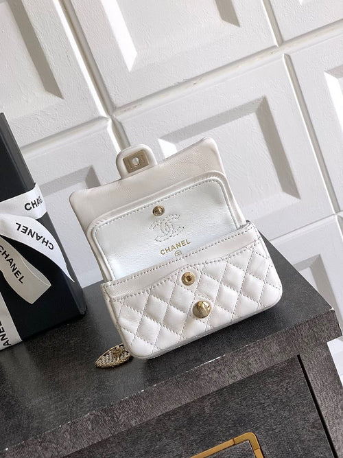 Chanel Pearl Heart Charm Mini Flap Bag in White Quilted Lambskin with Gold-Tone Hardware