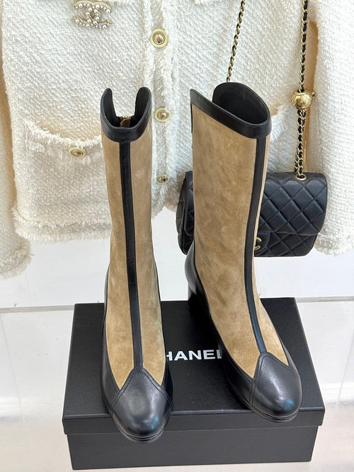 Chanel Métiers d’Art Two-Tone Suede & Leather Knee Boots