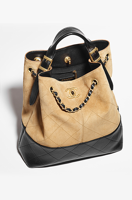 Chanel Deauville Two-Tone Suede & Quilted Calfskin Bucket Tote with Gold-Tone Hardware