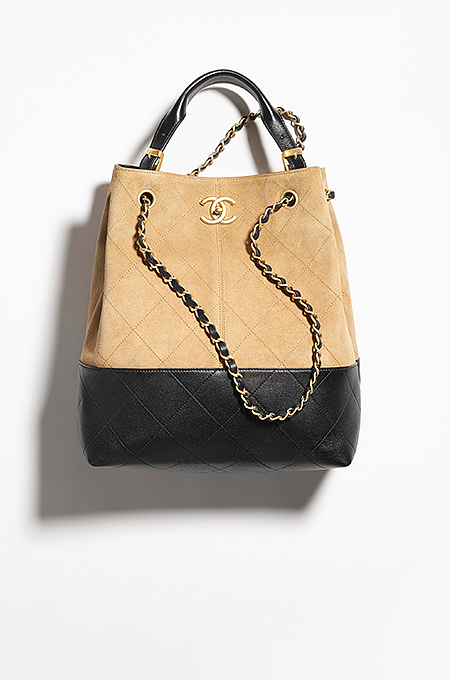 Chanel Deauville Two-Tone Suede & Quilted Calfskin Bucket Tote with Gold-Tone Hardware