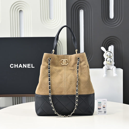 Chanel Deauville Two-Tone Suede & Quilted Calfskin Bucket Tote with Gold-Tone Hardware