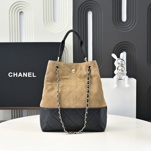 Chanel Deauville Two-Tone Suede & Quilted Calfskin Bucket Tote with Gold-Tone Hardware