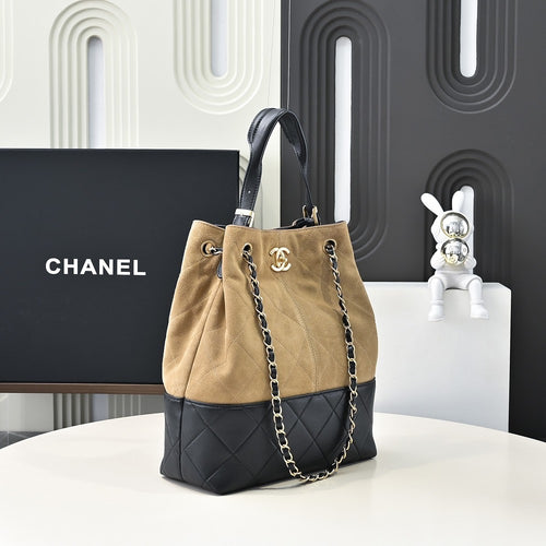 Chanel Deauville Two-Tone Suede & Quilted Calfskin Bucket Tote with Gold-Tone Hardware