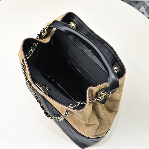 Chanel Deauville Two-Tone Suede & Quilted Calfskin Bucket Tote with Gold-Tone Hardware