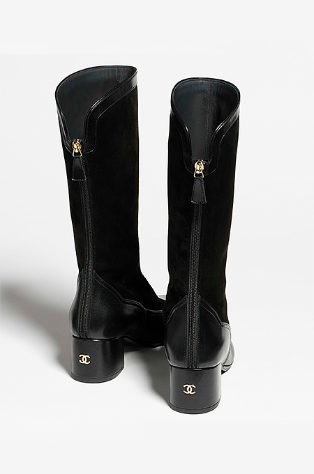 Chanel Métiers d’Art Black Suede & Calfskin Leather Knee Boots