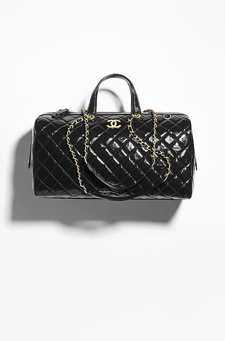 Chanel Quilted Patent Leather Boston Bag