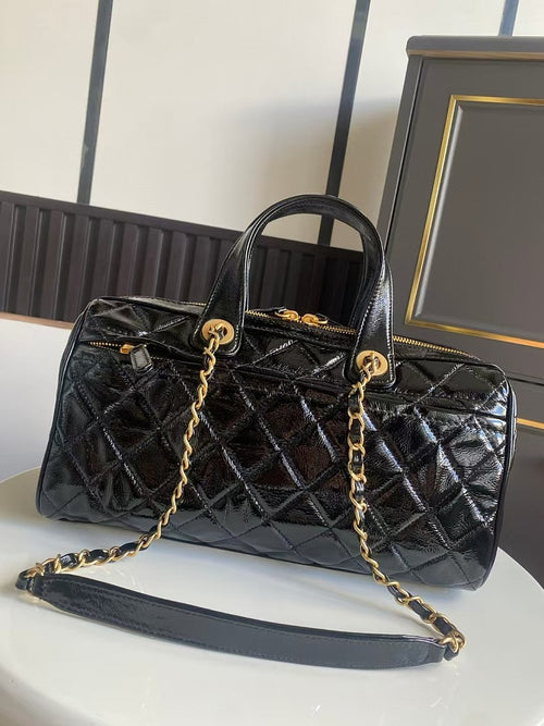 Chanel Quilted Patent Leather Boston Bag