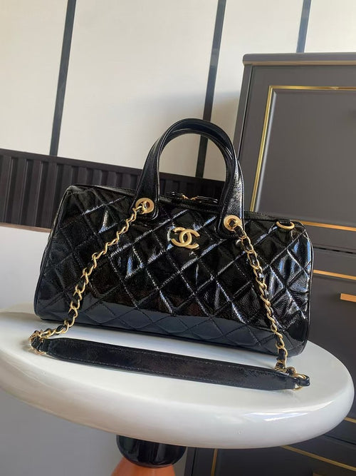 Chanel Quilted Patent Leather Boston Bag