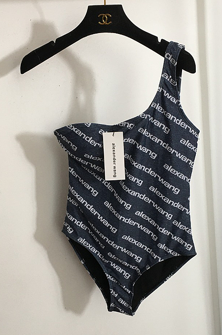 Alexander Wang One-Shoulder Logo Print Swimsuit