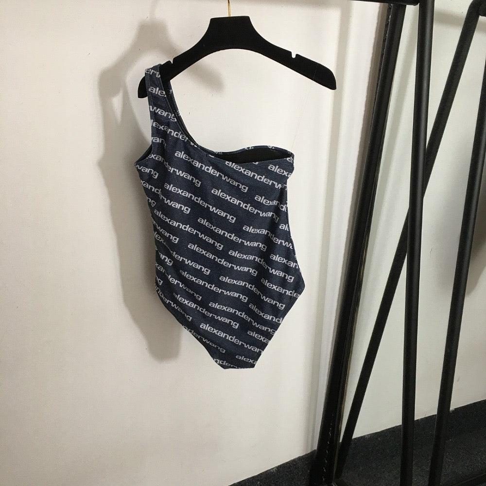 Alexander Wang One-Shoulder Logo Print Swimsuit – LUXE LIVING FASHIONS