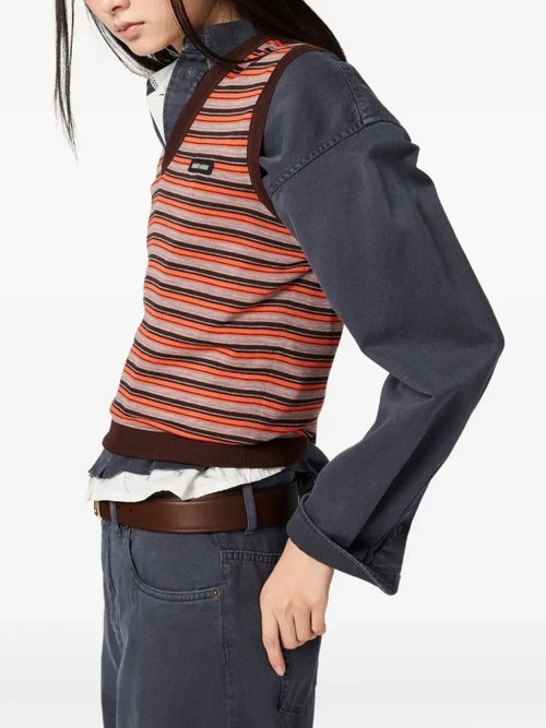 Miu Miu-Retro Stripe Logo Knit Vest