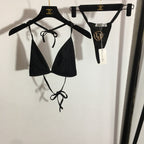 Christian Dior Noir Monogram Bikini Set with Gold Logo Detail
