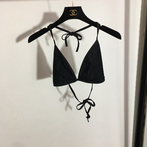 Christian Dior Noir Monogram Bikini Set with Gold Logo Detail