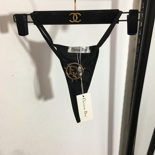Christian Dior Noir Monogram Bikini Set with Gold Logo Detail