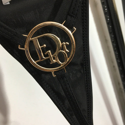 Christian Dior Noir Monogram Bikini Set with Gold Logo Detail