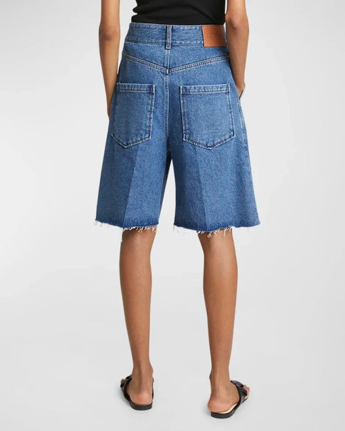 Loewe-Anagram Embroidered Wide-Leg Denim Bermuda Shorts