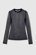 Gucci GG Monogram Sheer Mesh Long Sleeve Top
