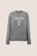 Prada “Milano Crest” Heritage Wool Knit Sweater — Grey Mélange