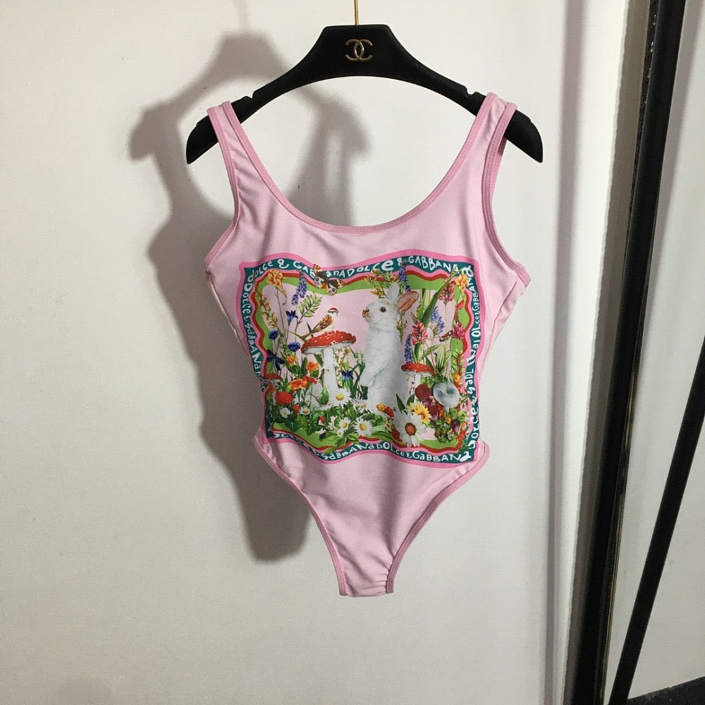 Dolce & Gabbana “Garden Reverie” Bunny-Print One-Piece Swimsuit