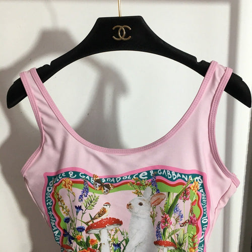 Dolce & Gabbana “Garden Reverie” Bunny-Print One-Piece Swimsuit