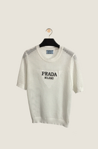 Prada “Milano Noir Aura” Open-Weave Crochet Knit Top — White