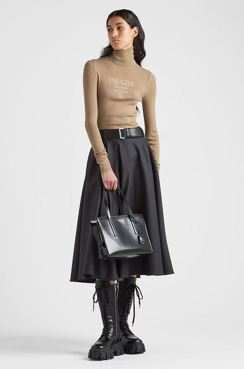 Prada “Milano Luxe Sculpt” Ribbed Turtleneck Knit — S–L