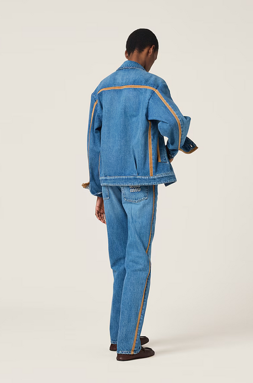 Miu Miu “Denim Atelier Linea” Contrast-Trim Jacket & Tailored Jean Set — S–L