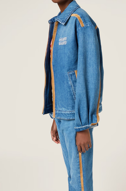 Miu Miu “Denim Atelier Linea” Contrast-Trim Jacket & Tailored Jean Set — S–L