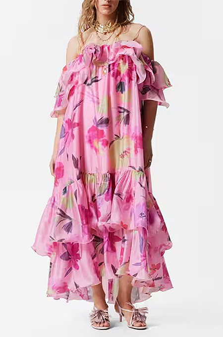 Blush Bloom Off-Shoulder Ruffled Maxi Dress