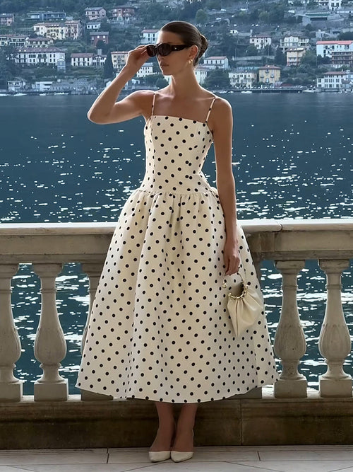 Monaco Polka Dot Silk Midi Dress